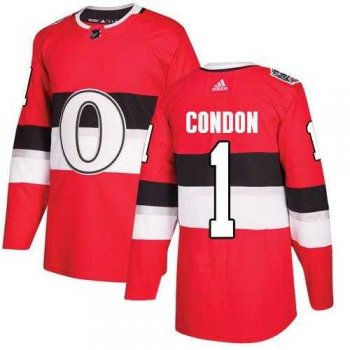 Women's Adidas Ottawa Senators #1 Mike Condon Red Authentic 2017 100 Classic Stitched NHL Jersey