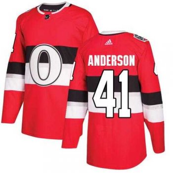 Women's Adidas Ottawa Senators #41 Craig Anderson Red Authentic 2017 100 Classic Stitched NHL Jersey