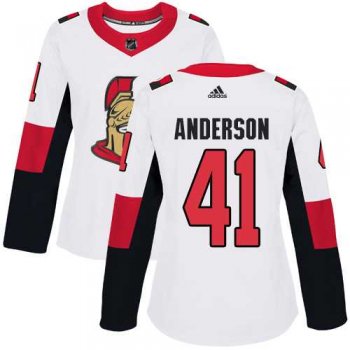 Women's Adidas Ottawa Senators #41 Craig Anderson White Road Authentic Stitched NHL Jersey