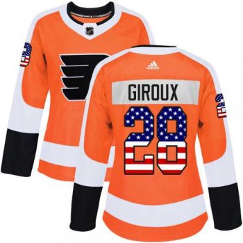 Women's Adidas Philadelphia Flyers #28 Claude Giroux Orange Home Authentic USA Flag Stitched NHL Jersey