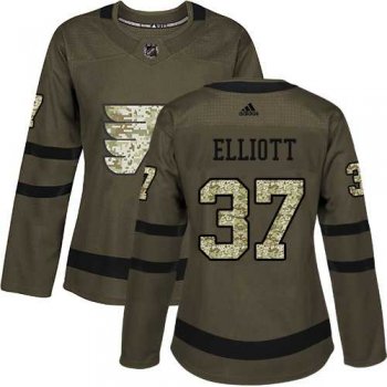 Women's Adidas Philadelphia Flyers #37 Brian Elliott Green Salute to Service Stitched NHL