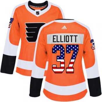 Women's Adidas Philadelphia Flyers #37 Brian Elliott Orange Home Authentic USA Flag Stitched NHL Jersey