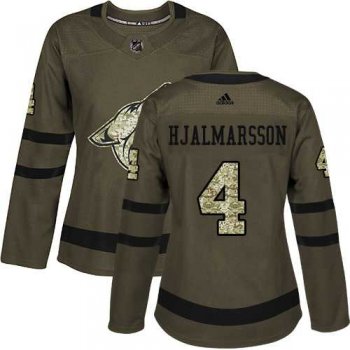 Women's Adidas Phoenix Coyotes #4 Niklas Hjalmarsson Green Salute to Service Stitched NHL Jersey