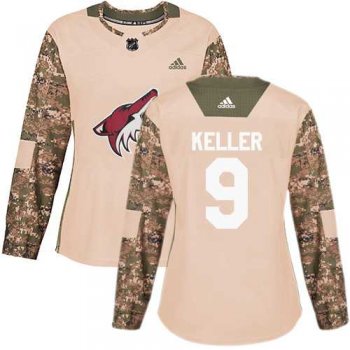 Women's Adidas Phoenix Coyotes #9 Clayton Keller Camo Authentic 2017 Veterans Day Stitched NHL Jersey