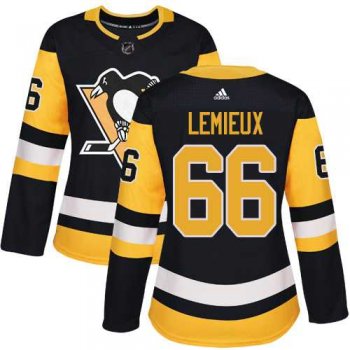 Women's Adidas Pittsburgh Penguins #66 Mario Lemieux Black Home Authentic Stitched NHL