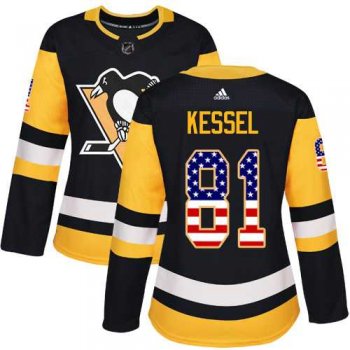 Women's Adidas Pittsburgh Penguins #81 Phil Kessel Black Home Authentic USA Flag Stitched NHL Jersey