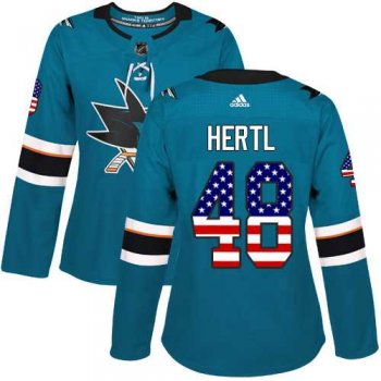 Women's Adidas San Jose Sharks #48 Tomas Hertl Teal Home Authentic USA Flag Stitched NHL Jersey