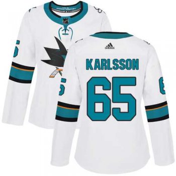 Women's Adidas San Jose Sharks #65 Erik Karlsson White Road Authentic Stitched NHL Jersey