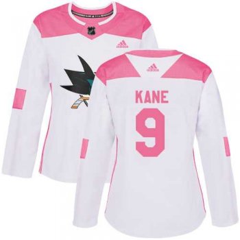 Women's Adidas San Jose Sharks #9 Evander Kane White Pink Authentic Fashion Stitched NHL Jersey