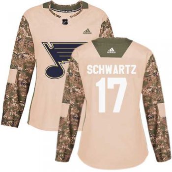 Women's Adidas St. Louis Blues #17 Jaden Schwartz Camo Authentic 2017 Veterans Day Stitched NHL Jersey