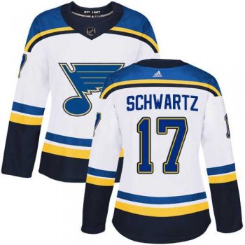 Women's Adidas St. Louis Blues #17 Jaden Schwartz White Road Authentic Stitched NHL Jersey