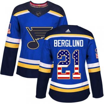 Women's Adidas St. Louis Blues #21 Patrik Berglund Blue Home Authentic USA Flag Stitched NHL Jersey