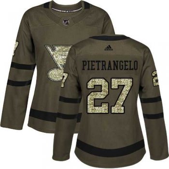 Women's Adidas St. Louis Blues #27 Alex Pietrangelo Green Salute to Service Stitched NHL Jersey