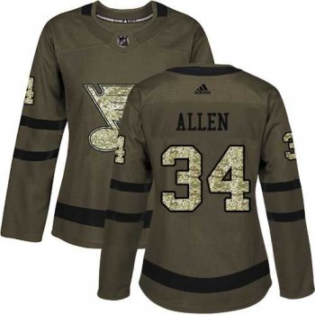 Women's Adidas St. Louis Blues #34 Jake Allen Green Salute to Service Stitched NHL Jersey