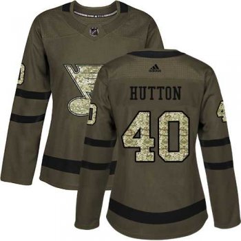 Women's Adidas St. Louis Blues #40 Carter Hutton Green Salute to Service Stitched NHL Jersey