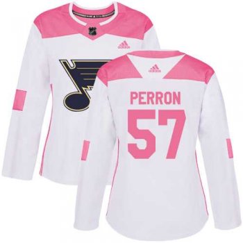 Women's Adidas St. Louis Blues #57 David Perron White Pink Authentic Fashion Stitched NHL Jersey