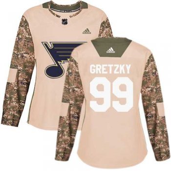 Women's Adidas St. Louis Blues #99 Wayne Gretzky Camo Authentic 2017 Veterans Day Stitched NHL Jersey