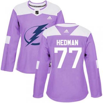 Women's Adidas Tampa Bay Lightning #77 Victor Hedman Purple Authentic Fights Cancer Stitched NHL Jersey