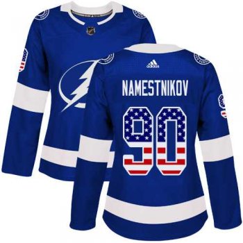 Women's Adidas Tampa Bay Lightning#90 Vladislav Namestnikov Blue Home Authentic USA Flag Stitched NHL Jersey