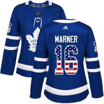 Women's Adidas Toronto Maple Leafs #16 Mitchell Marner Blue Home Authentic USA Flag Stitched NHL Jersey