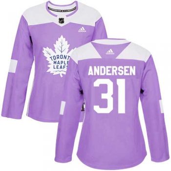 Women's Adidas Toronto Maple Leafs #31 Frederik Andersen Purple Authentic Fights Cancer Stitched NHL Jersey