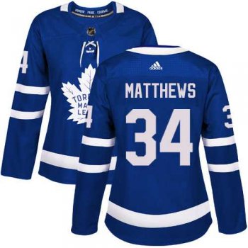 Women's Adidas Toronto Maple Leafs #34 Auston Matthews Blue Home Authentic Stitched NHL