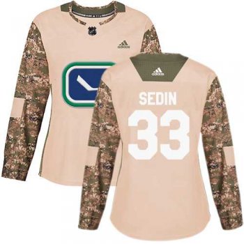 Women's Adidas Vancouver Canucks #33 Henrik Sedin Camo Authentic 2017 Veterans Day Stitched NHL Jersey