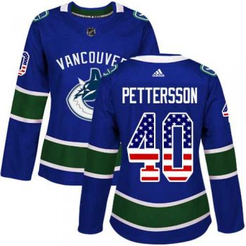 Women's Adidas Vancouver Canucks #40 Elias Pettersson Blue Home Authentic USA Flag Stitched NHL Jersey