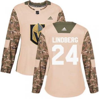 Women's Adidas Vegas Golden Knights #24 Oscar Lindberg Camo Authentic 2017 Veterans Day Stitched NHL Jersey