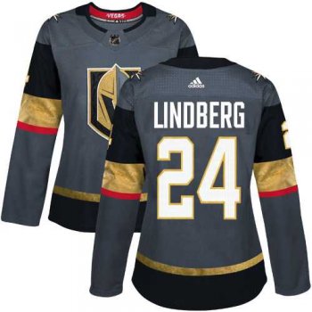 Women's Adidas Vegas Golden Knights #24 Oscar Lindberg Grey Home Authentic Stitched NHL