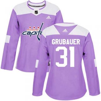 Women's Adidas Washington Capitals #31 Philipp Grubauer Purple Authentic Fights Cancer Stitched NHL Jersey