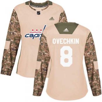 Women's Adidas Washington Capitals #8 Alex Ovechkin Camo Authentic 2017 Veterans Day Stitched NHL Jersey