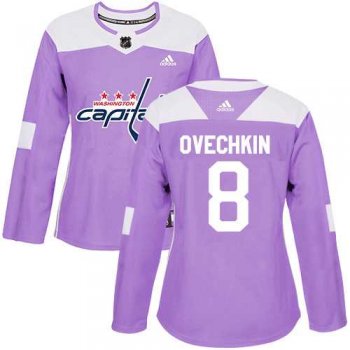 Women's Adidas Washington Capitals #8 Alex Ovechkin Purple Authentic Fights Cancer Stitched NHL Jersey