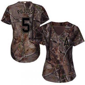 Women's Angels Of Anaheim #5 Albert Pujols Camo Realtree Collection Cool Base Stitched MLB