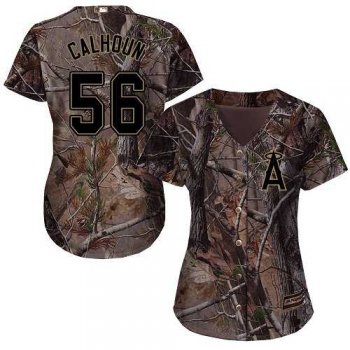 Women's Angels Of Anaheim #56 Kole Calhoun Camo Realtree Collection Cool Base Stitched MLB