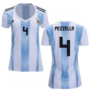 Women's Argentina #4 Pezzella Home Soccer Country Jersey