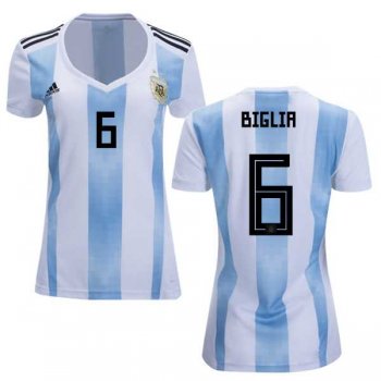 Women's Argentina #6 Biglia Home Soccer Country Jersey