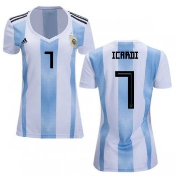 Women's Argentina #7 Icardi Home Soccer Country Jersey