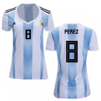 Women's Argentina #8 Perez Home Soccer Country Jersey