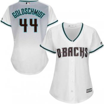 Women's Arizona Diamondbacks #44 Paul Goldschmidt Majestic White Aqua Home Cool Base Player Jersey