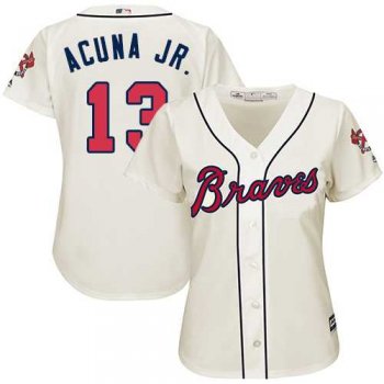 Women's Atlanta Braves #13 Ronald Acuna Jr. Cream Alternate Stitched MLB Jersey