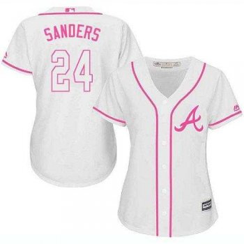 Women's Atlanta Braves #24 Deion Sanders White Pink Fashion Stitched MLB Jersey