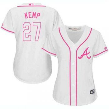 Women's Atlanta Braves #27 Matt Kemp White Pink Fashion Stitched MLB Jersey