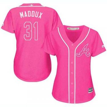 Women's Atlanta Braves #31 Greg Maddux Pink Fashion Stitched MLB Jersey