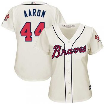 Women's Atlanta Braves #44 Hank Aaron Cream Alternate Stitched MLB Jersey