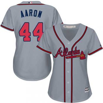 Women's Atlanta Braves #44 Hank Aaron Grey Road Stitched MLB Jersey