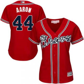 Women's Atlanta Braves #44 Hank Aaron Red Alternate Stitched MLB Jersey