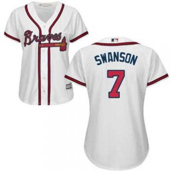 Women's Atlanta Braves #7 Dansby Swanson White Home Stitched MLB Jersey