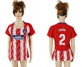 Women's Atletico Madrid #2 Godin Home Soccer Club Jersey