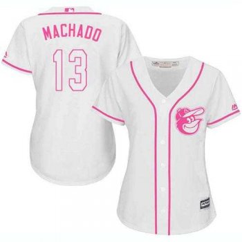 Women's Baltimore Orioles #13 Manny Machado White Pink Fashion Stitched MLB Jersey